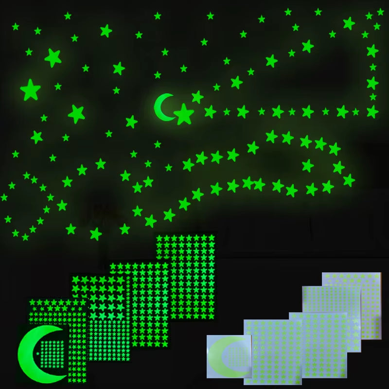 600PCS/SET Luminous Star Meteor Moon Wall Stickers Kids Room Living Room Bedroom Decoration Decals in the Dark 3D Wallpaper